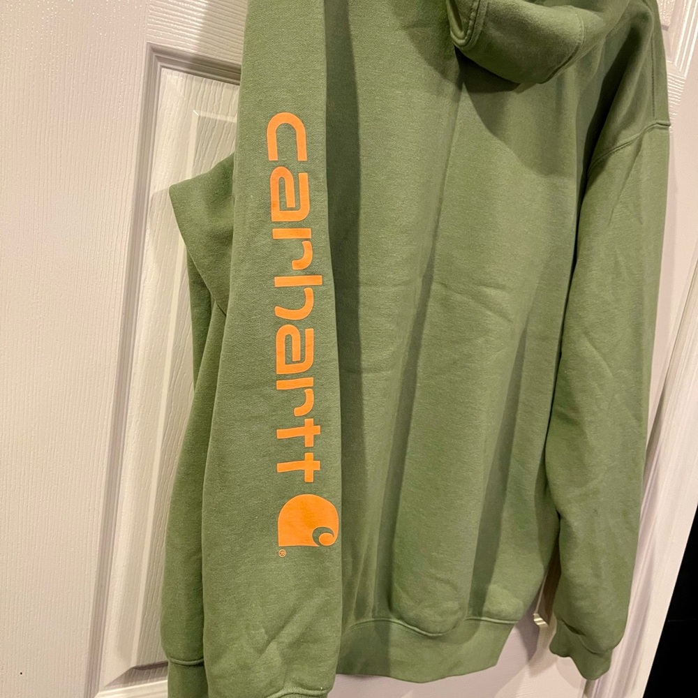 Carhartt Hooded Sweatshirt | Green /w Orange Logo | Durable Workwear
